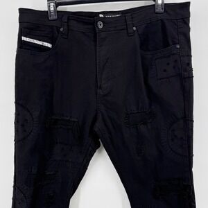 Men's Distressed Jeans Makobi (MK) M1945 Mancini Jet Black USA Grunge